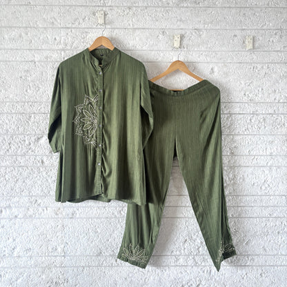 Cotton co ord set in French knot work