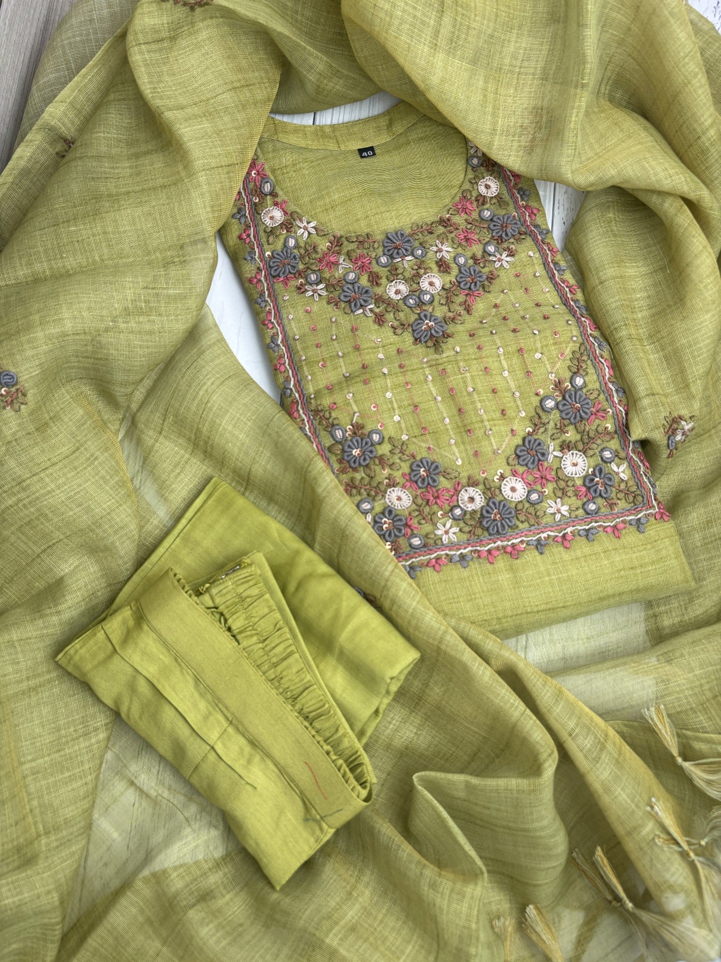 Tissue linen 3 pc kurta suit