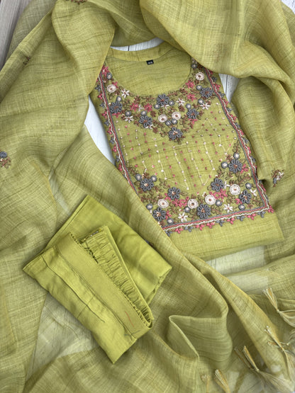 Tissue linen 3 pc kurta suit