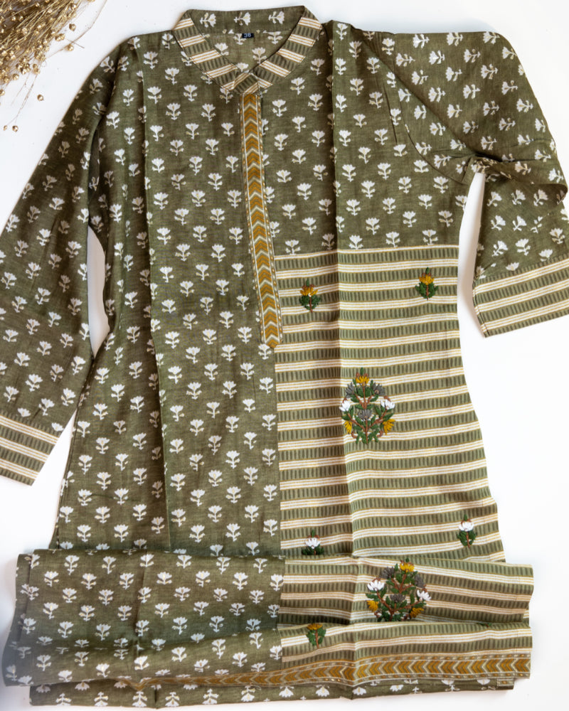 Cotton Printed Kurti & Pant Co-ord Set With Resham Work